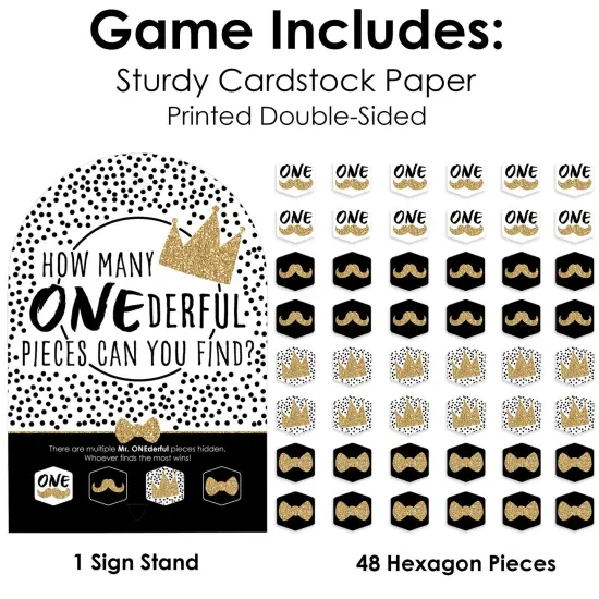 Big Dot of Happiness 1st Birthday Little Mr. Onederful - Boy First Birthday Party Scavenger Hunt - 1 Stand and 48 Game Pieces - Hide and Find Game {6}