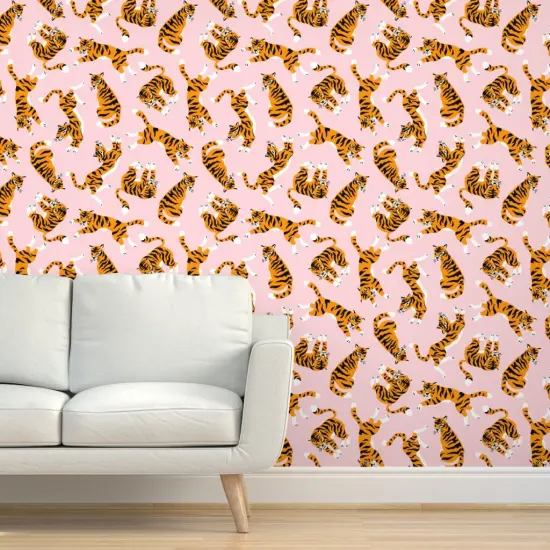 Pre-Pasted Wallpaper 2FT Wide Whimsical Tiger Safari Animal Tropical Jungle Exotic Zoo Custom Pre-pasted Wallpaper by Spoonflower {5}