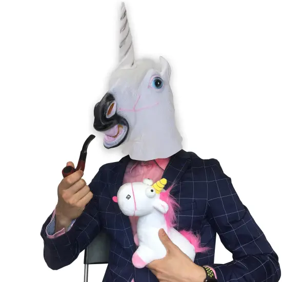 Unicorn Head Costume Accessory - Realistic White and Pink Animal Unicorn Horse Head for All Ages {6}