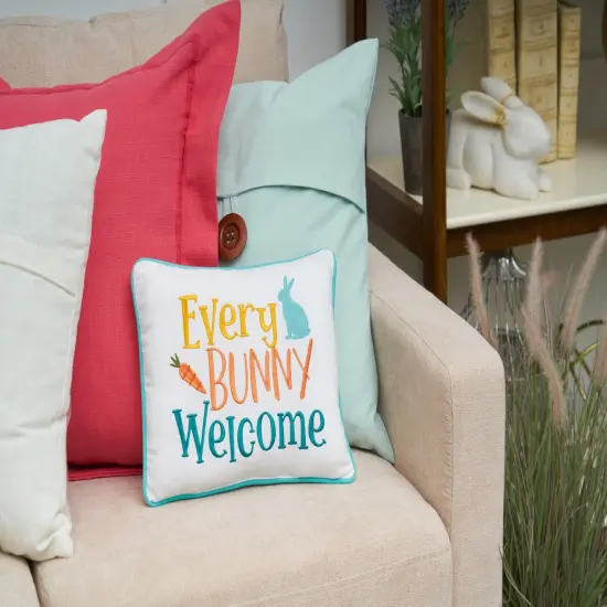Easter "Every Bunny Welcome" Embroidered Spring Themed Small/Petite Accent Pillow, 9" x 12" {3}