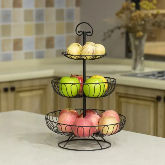 3 Tiers Wire Iron Basket Fruit Bowl, Black {3}