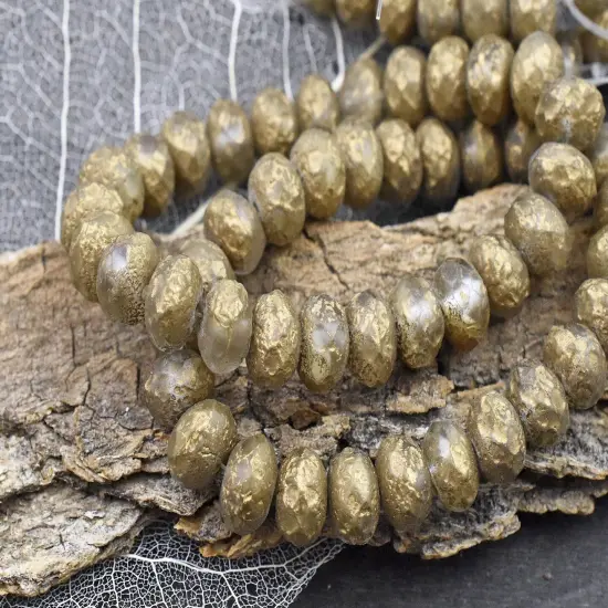 *25* 6x8mm Antique Bronze Washed Etched Crystal Fire Polished Rondelle Beads {4}