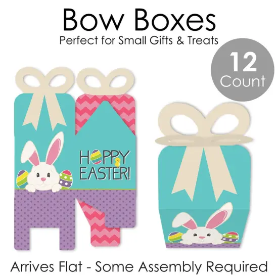 Big Dot of Happiness Hippity Hoppity - Square Favor Gift Boxes - Easter Bunny Party Bow Boxes - Set of 12 {7}