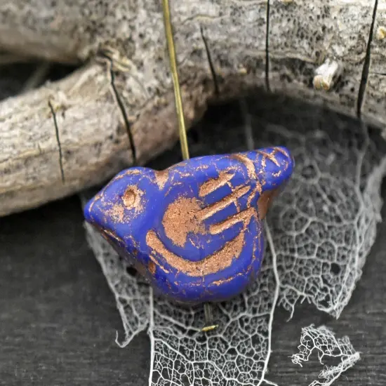 *6* 11x22mm Copper Washed Matte Indigo Bird Beads {4}
