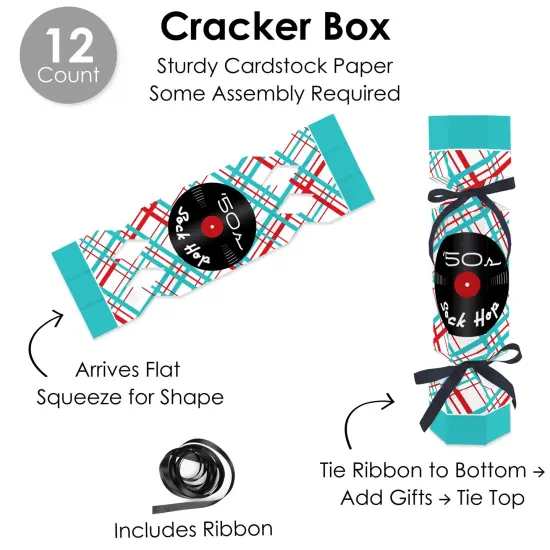 Big Dot of Happiness 50's Sock Hop - No Snap 1950s Rock N Roll Party Table Favors - DIY Cracker Boxes - Set of 12 {6}