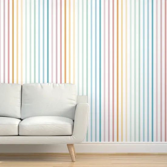 Peel & Stick Wallpaper 2FT Wide Pastel Rainbow Vertical Stripes Custom Removable Wallpaper by Spoonflower {5}