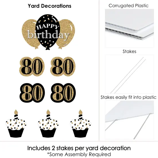 Big Dot of Happiness Adult 80th Birthday - Gold - Yard Sign and Outdoor Lawn Decorations - Happy Birthday Party Yard Signs - Set of 8 {6}