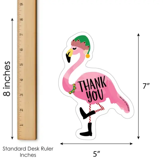 Big Dot of Happiness Flamingle Bells - Shaped Thank You Cards - Tropical Christmas Party Shaped Thank You Cards with Envelopes - Set of 12 {7}