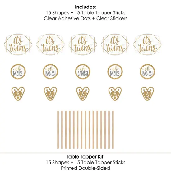 Big Dot of Happiness It's Twins - Gold Twins Baby Shower Centerpiece Sticks - Table Toppers - Set of 15 {7}