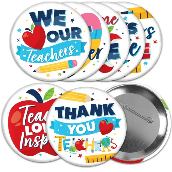 Big Dot of Happiness Thank You Teachers - 3 inch Teacher Appreciation Badge - Pinback Buttons - Set of 8 {1}