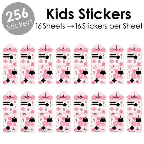 Big Dot of Happiness Paris, Ooh La La - Paris Themed Birthday Party Favor Kids Stickers - 16 Sheets - 256 Stickers {3}