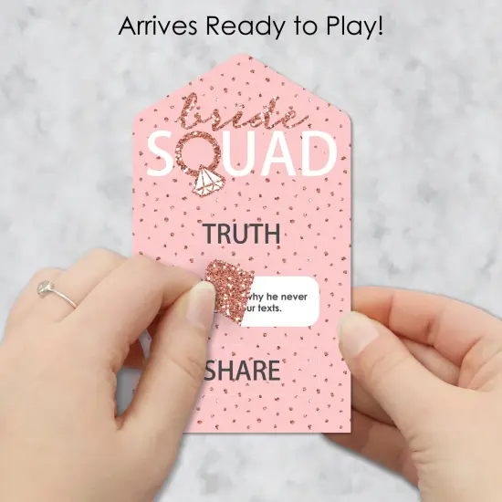 Big Dot of Happiness Bride Squad - Rose Gold Bridal Shower or Bachelorette Party Game Pickle Cards - Truth, Dare, Share Pull Tabs - Set of 12 {3}
