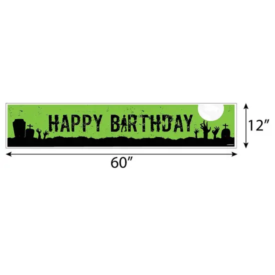 Big Dot of Happiness Zombie Zone - Birthday Zombie Crawl Happy Birthday Decorations Party Banner {3}