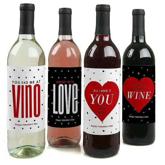 Big Dot of Happiness Valentine's Day Gift for Women and Men - Wine Bottle Label Stickers - Set of 4 {1}