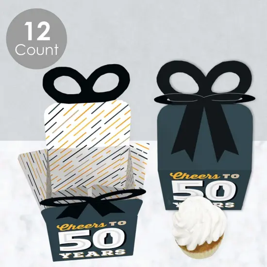 Big Dot of Happiness Cheers and Beers to 50 Years - Square Favor Gift Boxes - 50th Birthday Party Bow Boxes - Set of 12 {4}