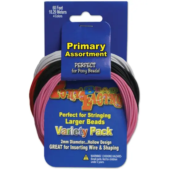 Pepperell Braiding Pony Bead Lacing Variety Pack 60'-Primary Colors {1}