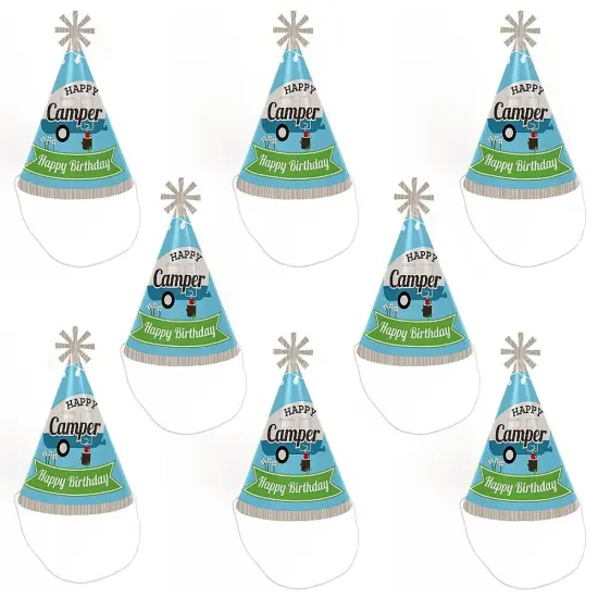 Big Dot of Happiness Happy Camper - Cone Camping Happy Birthday Party Hats for Kids and Adults - Set of 8 (Standard Size) {7}