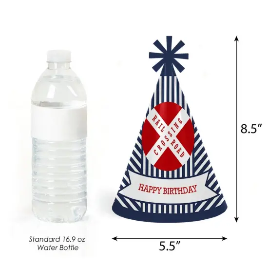 Big Dot of Happiness Railroad Party Crossing - Steam Train Cone Happy Birthday Party Hats for Kids and Adults - Set of 8 (Standard Size) {4}