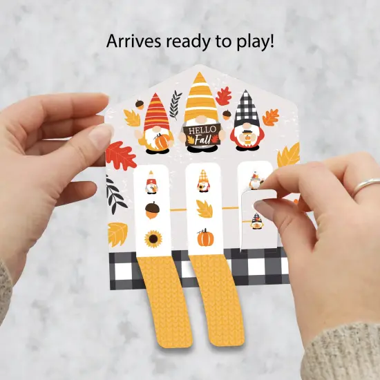 Big Dot of Happiness Fall Gnomes - Autumn Harvest Party Game Pickle Cards - Pull Tabs 3-in-a-Row - Set of 12 {3}