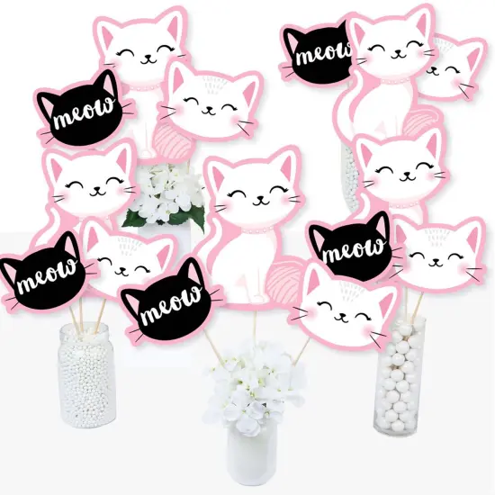 Big Dot of Happiness Purr-fect Kitty Cat - Kitten Meow Baby Shower or Birthday Party Centerpiece Sticks - Table Toppers - Set of 15 {3}
