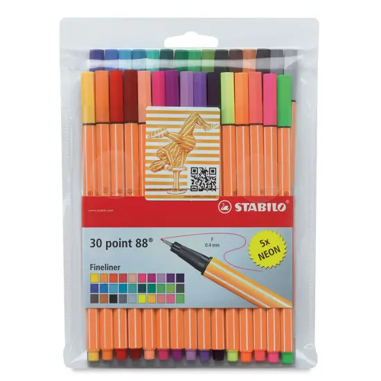 Stabilo Point 88 Fineliner Pens - Set of 30, Wallet, Assorted Colors {1}
