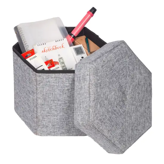 Decorative Grey Foldable Hexagon Ottoman for Living Room, Bedroom, Dining, Playroom or Office {6}