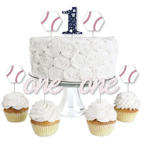 Big Dot of Happiness 1st Birthday Batter Up - Baseball - Dessert Cupcake Toppers - First Birthday Party Clear Treat Picks - Set of 24 {1}