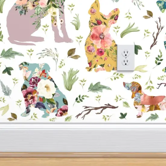 Pre-Pasted Wallpaper 2FT Wide Floral Dogs Kids Baby Rescue Rustic Colorful Watercolor Custom Pre-pasted Wallpaper by Spoonflower {5}