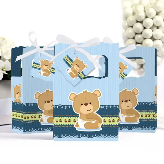 Big Dot of Happiness Boy Baby Teddy Bear - Baby Shower or Birthday Party Favor Boxes - Set of 12 {4}