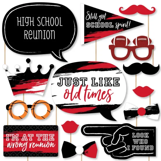 Big Dot of Happiness Reunited Red - School Class Reunion Party Photo Booth Props Kit - 20 Count {1}