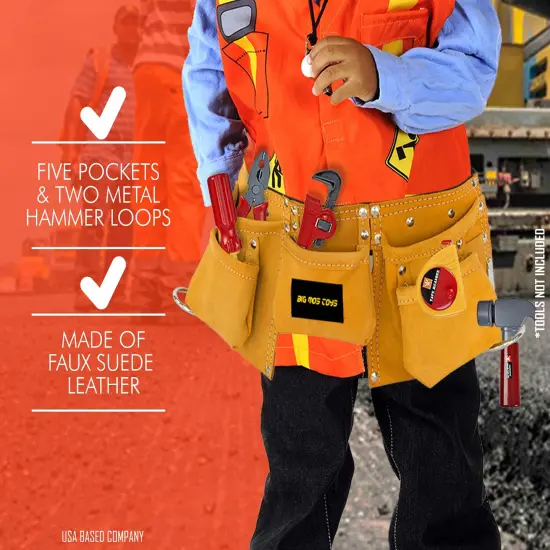 Big Mo's Toys Tool Belt - Kids Brown Faux Suede Pretend Play Belt for Tools with Adjustable Strap {6}