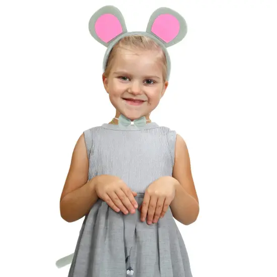 Mouse Costume Accessory Set - Grey and Pink Ears Headband, Bow Tie and Tail Accessories Set for Rat Costume for Toddlers and Kids {4}