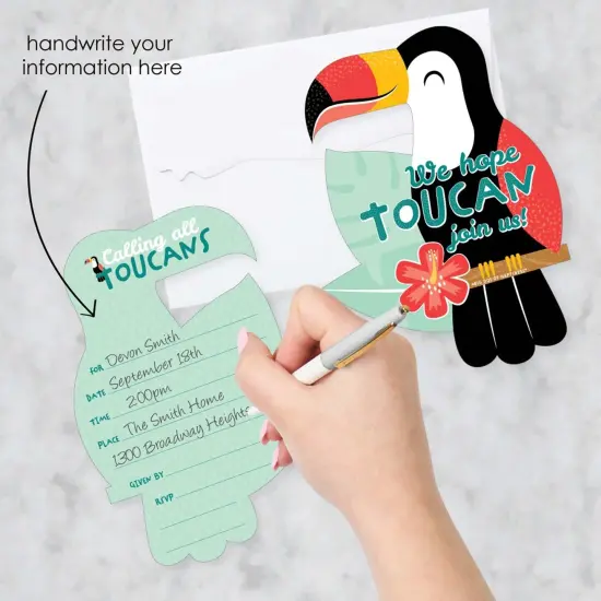 Big Dot of Happiness Calling All Toucans - Shaped Fill-In Invitations - Tropical Bird Baby Shower or Birthday Party Invitation Cards with Envelopes - Set of 12 {3}