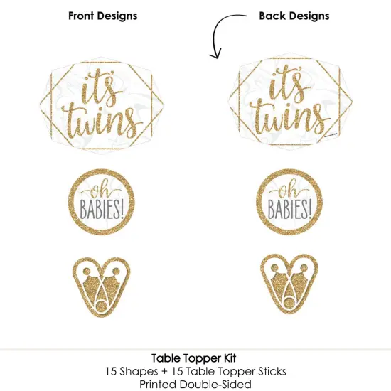 Big Dot of Happiness It's Twins - Gold Twins Baby Shower Centerpiece Sticks - Table Toppers - Set of 15 {6}