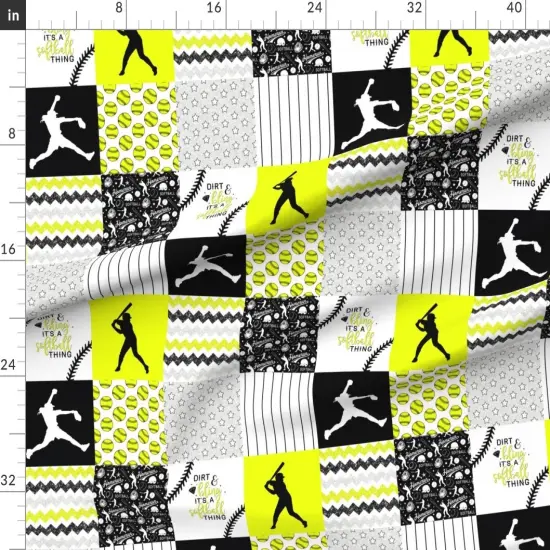 Various Fabrics by the Yard or Fat Quarter Softball Baseball Neon Yellow Black Womens Sports Girls Chevron Wholecloth Quilt Topper Cheater Custom Printed Fabric by Spoonflower {1}