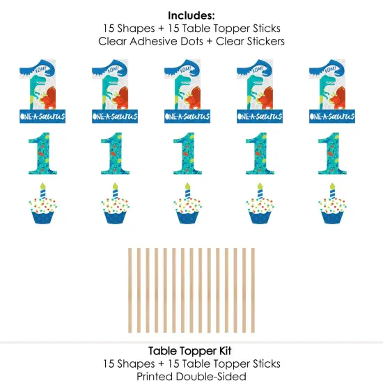 Big Dot of Happiness 1st Birthday Roar Dinosaur - ONEasaurus Dino First Birthday Party Centerpiece Sticks - Table Toppers - Set of 15 {7}