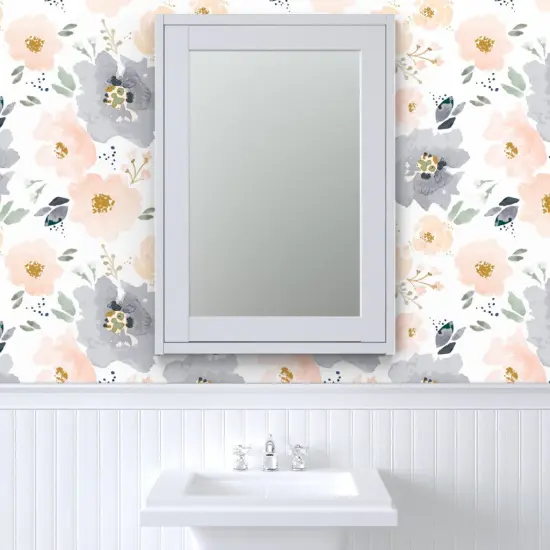 Peel & Stick Wallpaper 2FT Wide Blossoms Navy Bloom Farmhouse Children Custom Removable Wallpaper by Spoonflower {6}