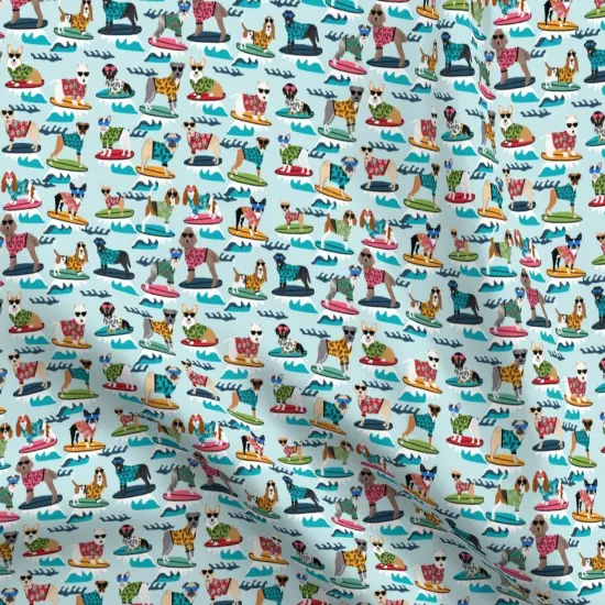 Various Fabrics by the Yard or Fat Quarter Surfing Dogs Summer Beach Fun Small Surf Tropical Cute Pug Pugs Frenchie Custom Printed Fabric by Spoonflower {5}