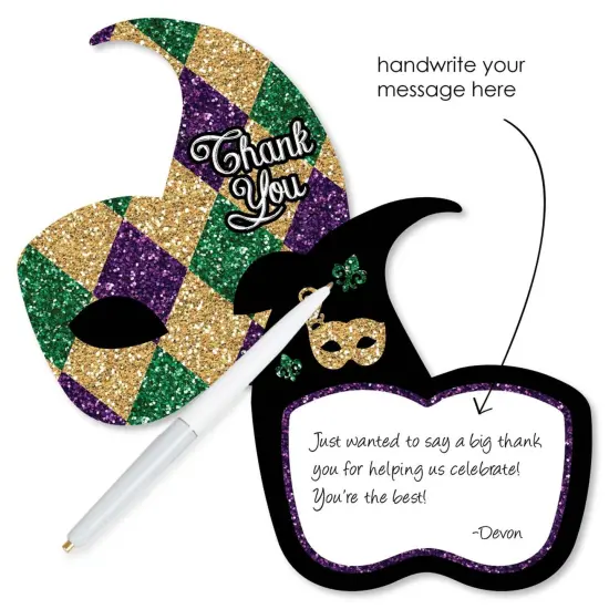 Big Dot of Happiness Mardi Gras - Shaped Thank You Cards - Masquerade Party Thank You Note Cards with Envelopes - Set of 12 {3}