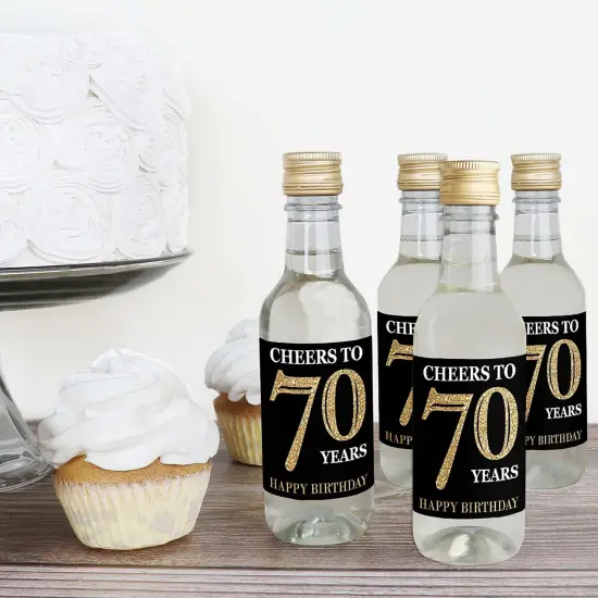 Big Dot of Happiness Adult 70th Birthday - Gold - Mini Wine & Champagne Bottle Label Stickers - Birthday Party Favor Gift for Women & Men - Set of 16 {4}