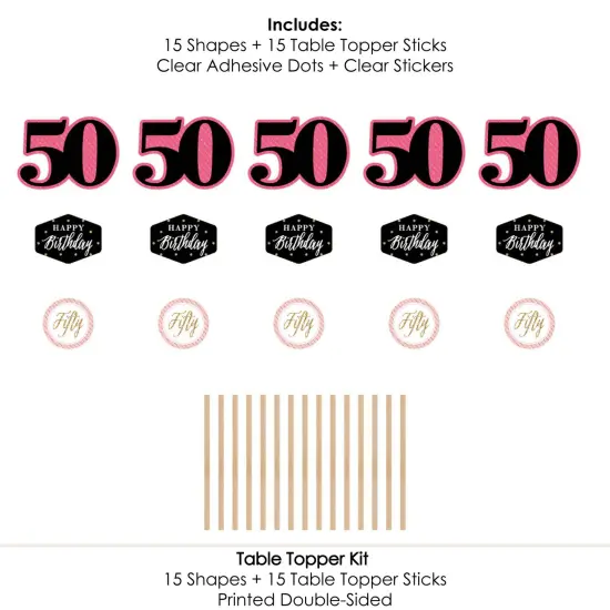 Big Dot of Happiness Chic 50th Birthday - Pink, Black and Gold - Birthday Party Centerpiece Sticks - Table Toppers - Set of 15 {7}