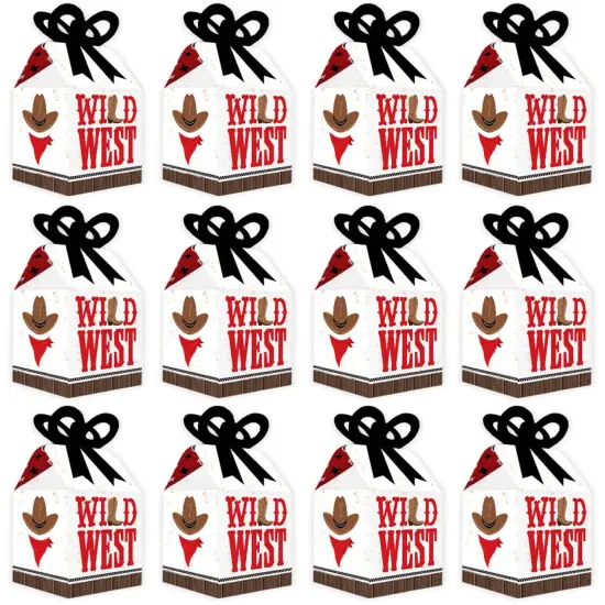 Big Dot of Happiness Western Hoedown - Square Favor Gift Boxes - Wild West Cowboy Party Bow Boxes - Set of 12 {6}