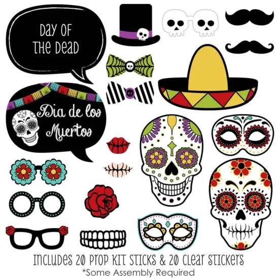 Big Dot of Happiness Day of the Dead - Sugar Skull Photo Booth Props Kit - 20 Count {3}
