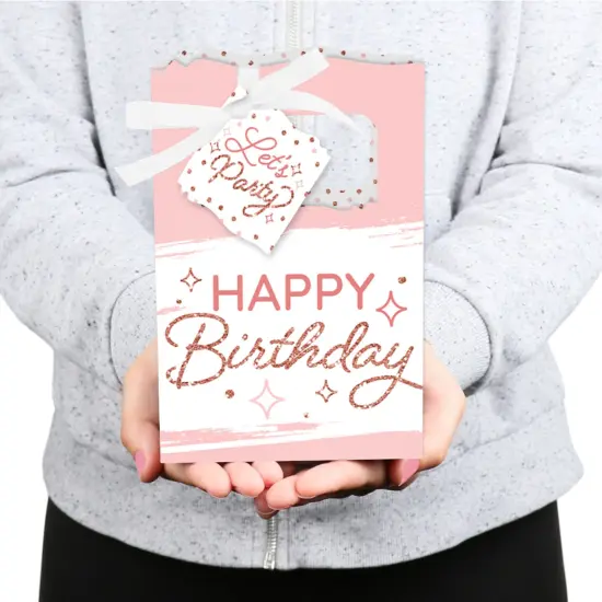 Big Dot of Happiness Pink Rose Gold Birthday - Happy Birthday Party Favor Boxes - Set of 12 {6}