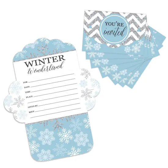 Big Dot of Happiness Winter Wonderland - Fill-In Cards - Snowflake Holiday Party and Winter Wedding Fold and Send Invitations - Set of 8 {1}