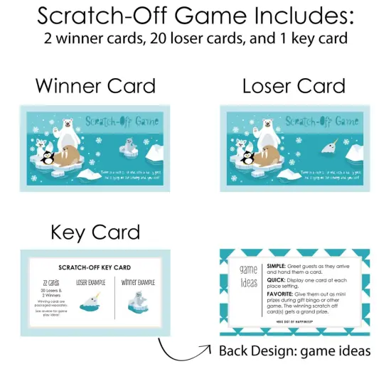Big Dot of Happiness Arctic Polar Animals - Winter Baby Shower or Birthday Party Game Scratch Off Cards - 22 Count {6}