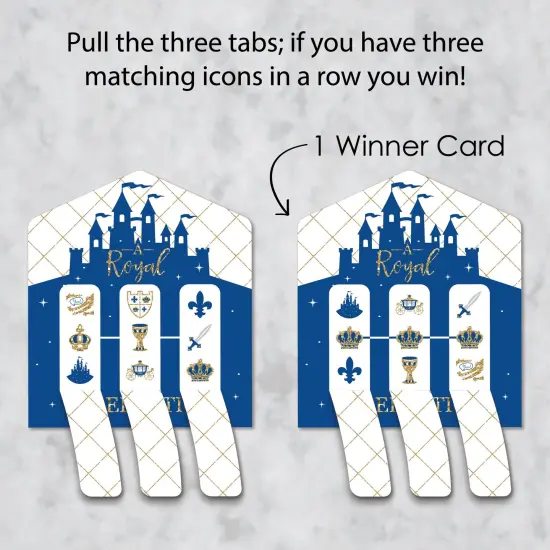 Big Dot of Happiness Royal Prince Charming - Baby Shower or Birthday Party Game Pickle Cards - Pull Tabs 3-in-a-Row - Set of 12 {4}
