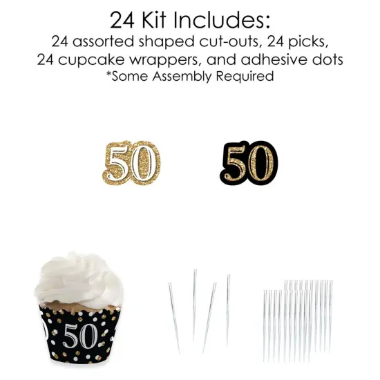 Big Dot of Happiness Adult 50th Birthday - Gold - Cupcake Decoration - Birthday Party Cupcake Wrappers and Treat Picks Kit - Set of 24 {6}