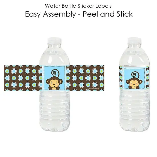 Big Dot of Happiness Blue Monkey Boy - Baby Shower or Birthday Party Water Bottle Sticker Labels - Set of 20 {3}