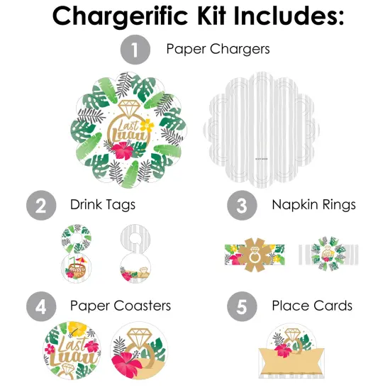 Big Dot of Happiness Last Luau Tropical Bachelorette Party & Bridal Shower Paper Charger and Table Decorations - Chargerific Kit - Place Setting for 8 {4}